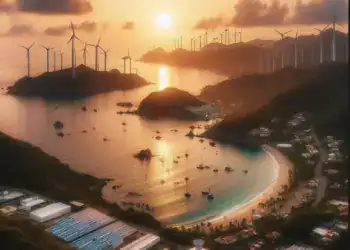 Imagen generada con IA que recrea una bahía y energía